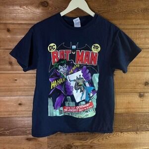 VINTAGE DC BATMAN "THE JOKER'S BACK IN TOWN!" SHIRT SZ M DARK BLUE